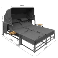 Set da giardino per 2-4 persone, set di lettini prendisole con tetto pieghevole, 130x178x127 cm, Grigio scuro(m-3)