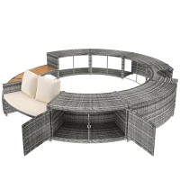 Set da giardino con divano rotondo, piedi regolabili e cuscini, per piscina, 283x283x55 cm, Grigio(m-10)