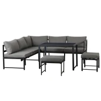 Ensemble de mobilier de jardin 5 pièces, ensemble de sièges avec dossier réglable, Noir+Gris(m-14)
