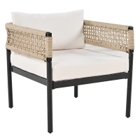 Ensemble de mobilier de jardin 4 pièces avec corde, canapé deux places, 2 fauteuils individuels et table basse, Beige(m-10)