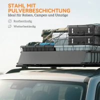 HOMCOM Dachgepäckträger für Autos, Autodach-Korb, 90,7 kg Tragkraft, Dachträger mit Windabweiser, Stahlrohre, Schwarz(m-5)