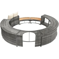 Set da giardino con divano rotondo, piedi regolabili e cuscini, per piscina, 283x283x55 cm, Grigio(m-11)