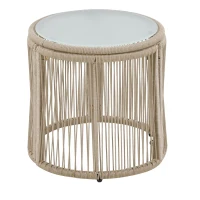 Ensemble de salon de jardin 6 pièces, corde tissée à la main avec cadre en fer, 2 fauteuils, 2 canapés 2 places et 2 tables, Beige(m-7)