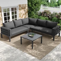 Juego de Muebles de Jardín para 4-5 Asientos 1 Mesa de Centro de Vidrio Templado Cómodos Cojines de Asiento y Almohadas Gris(m-2)