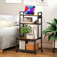 HOMCOM 4-Tier Printer Stand with Power Outlets and Wheels - Rustic Brown(m-7)