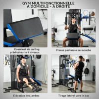 Station de musculation multifonction - Collaboration Aosom.fr x FFHandball - 10 contrepoids 65 kg filet de protection(m-4)