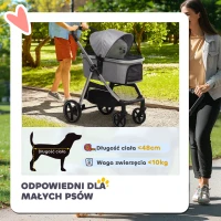 Wózek dla psa PawHut, wózek dla psa 2 w 1, torba transportowa, składany wózek dla psa, szary(m-4)