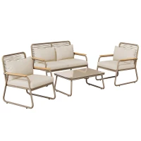 Juego de Salón de Jardín para 4 Personas con Sofá Doble 2 Sofás Individuales y 1 Mesa de Centro Beige(m-13)