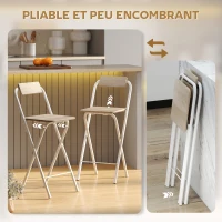 HOMCOM Lot de 2 tabourets de bar pliables avec dossier et repose-pieds, cadre en acier, 87 cm de haut, effet bois naturel(m-4)