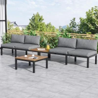 Set di mobili da giardino con 2 divani a 2 posti, 2 tavolini, 1 tavolo, 205x145x66 cm, Grigio(m-4)