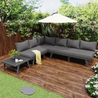 Juego de Muebles de Jardín para 5-6 Personas con 2 Sofás de 3 Plazas 1 Mesa Incluye 7 Cojines Grises Gris(m-5)