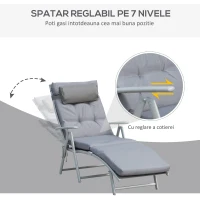 Outsunny Sezlong de Gradina Pliabil cu Saltea Spatar 7 Pozitii de Inclinare(m-4)