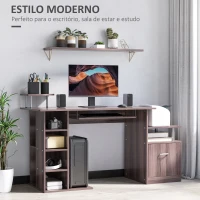 HOMCOM Mesa para Computador 120cm Secretária para Escritório com Múltiplas Prateleiras Gavetas Bandeja de Teclado Suporte para Monitor Impressora e CPU 152x60x88cm Marrom(m-6)