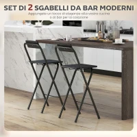 HOMCOM Set 2 Sgabelli da Bar Pieghevoli con Poggiapiedi, in Legno e Acciaio, 37x45x87 cm, Nero(m-5)