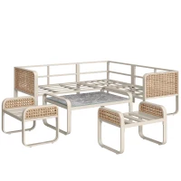 Set da giardino per 6-7 persone con struttura in ferro zincato e rattan, cuscini per seduta e schienale inclusi, 181x181x69 cm, Beige(m-14)
