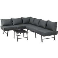 Juego de Muebles de Jardín para 5-6 Personas con 2 Sofás de 3 Plazas 1 Mesa Incluye 7 Cojines Grises Gris(m-13)