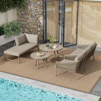 Ensemble de salon de jardin, ensemble de canapé d'extérieur moderne avec corde tissée à la main, incluant coussins de siège et de dossier, Kaki(m-5)
