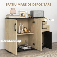 HOMCOM Bufet modern  dulapuri sertare bufet de bucatarie cu raft reglabil nuc si negru pentru sufragerie camera de zi dormitor(m-4)