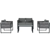 Garten-Loungestuhl-Set, mit Zweiersofa, 2 Einzelsofas und 1 Couchtisch, handgewebtem Seil, Grau(m-1)