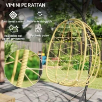 Outsunny Poltrona Sospesa e Pieghevole con Cuscini, in Acciaio e Rattan PE, 102x102x195 cm, Nera Grigia e Beige(m-7)
