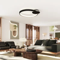 HOMCOM Plafoniera LED Moderna a 2 Anelli con Temperatura Colore Regolabile, Potenza 30W, Nero(m-8)