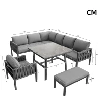 Juego de Muebles de Jardín con Sofá Esquinero y Tablero de Mesa de Vidrio Templado Incluye Cojines de Asiento y Respaldo Gris(m-3)