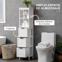 HOMCOM Armario Alto de Baño Estrecho con 3 Cajones y 2 Estantes Abiertos Estilo Moderno 30x30x141,6 cm Blanco(m-4)