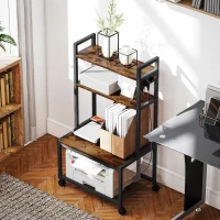 HOMCOM Suporte para Impressora com Estação de Carregamento Móvel para Impressora de 4 Níveis com Rodas e Estrutura Metálica 55x37,5x100 cm Castanho Rústico(m-8)