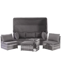 Conjunto de Muebles de Jardín de Ratán Isla de Sol con Sofá Sillones Taburete y Mesa Gris(m-1)