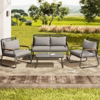 Set de lounge pentru grădină pentru 4 persoane, cu canapea dublă, 2 canapele individuale și 1 măsuță de cafea, Gri(m-2)