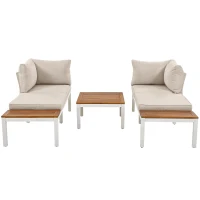 Ensemble de meubles de jardin, avec 2x canapés deux places, 2x tables d'appoint, 1x table, Beige(m-15)