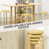 HOMCOM Juego de 4 Taburetes Redondos de Madera Apilables con Asiento Acolchado para Cocina Comedor Dormitorio Amarillo(m-4)