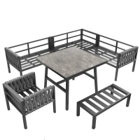 Juego de Muebles de Jardín con Sofá Esquinero y Tablero de Mesa de Vidrio Templado Incluye Cojines de Asiento y Respaldo Gris(m-11)