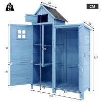 Abri de jardin avec 2 étagères, cabanon avec grand espace de rangement, 118x54x173 cm, Bleu(m-3)