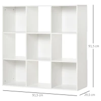 HOMCOM Estante para Livros de 3 Níveis Estante de Madeira com 9 Compartimentos Estante Modular 91,5x29,5x91,5 cm Branco(m-3)