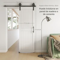 HOMCOM Puerta Corredera de Granero con Herrajes Manija Rodillo y Guía de Suelo Mejorados para Baño Salón 71,5x213,4 cm Blanco(m-5)