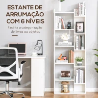 HOMCOM Estante de 6 níveis estante vertical sistema anti-tombamento de desenho moderno 60x21x162,5 cm Branco(m-4)