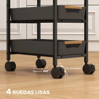 HOMCOM Carro de Cocina de 5 Niveles Carrito Auxiliar con Ruedas Tablero Efecto Madera Cajones Extraíbles 39,5x24x82 cm Negro(m-5)