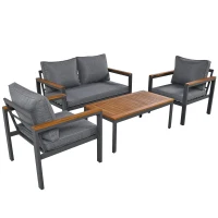 Ensemble de mobilier de jardin 4 pièces avec cadre en acier galvanisé, canapé 2 places, 2 fauteuils individuels, 1 table, Gris(m-13)