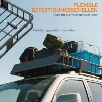 HOMCOM Auto Dakbagagedrager, Dakmand, 90,7 kg Draagvermogen, met Winddeflector, Stalen Buizen, Zwart(m-9)
