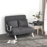 HOMCOM Schlafsofa Schlafcouch mit Verstellbarer Rückenlehne, Wurfkissen, Sofa mit Schlaffunktion, Samtoptik, Armlehne, Gästebett, Klappsessel für Wohnzimmer, Schlafzimmer, Grau(m-2)