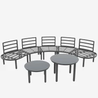 Set mobilier de grădină 5 locuri, 2 mese de cafea din sticlă securizată, perne și saltele confortabile, Gri(m-9)