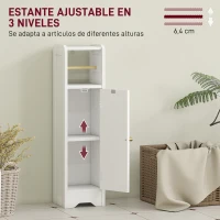 HOMCOM Armario de Baño Estrecho Mueble Auxiliar de Baño con Estante Ajustable y Portarrollos de Papel 21x20x79 cm Blanco(m-5)