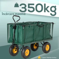 Outsunny Carucior Gradina 342 L – Structura Otel, Rabatabil, Verde(m-4)