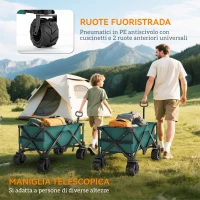 Outsunny Carrello da Giardino Carico max 70kg con Maniglia Telescopica, in Metallo e Tessuto Oxford, 108x55 cm, Verde(m-4)
