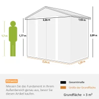 Outsunny Gartenschuppen, Geräteschuppen, Gartenhaus mit Fenster, wetterfest, Holzoptik, Stahl, 152 x 235,7 x 208,7 cm, Braun(m-3)
