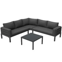Juego de Muebles de Jardín para 4-5 Asientos 1 Mesa de Centro de Vidrio Templado Cómodos Cojines de Asiento y Almohadas Gris(m-8)