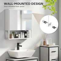 HOMCOM Bathroom Mirror Cabinet with Soft-Close Doors and Adjustable Shelf - White(m-8)