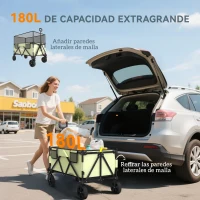 Outsunny Carro Plegable 180 L con Longitud y Ángulo del Mango Ajustables y Paredes Laterales Extensibles Carga 120 kg Caqui(m-4)