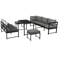 Ensemble de mobilier de jardin 5 pièces, ensemble de sièges avec dossier réglable, Noir+Gris(m-13)